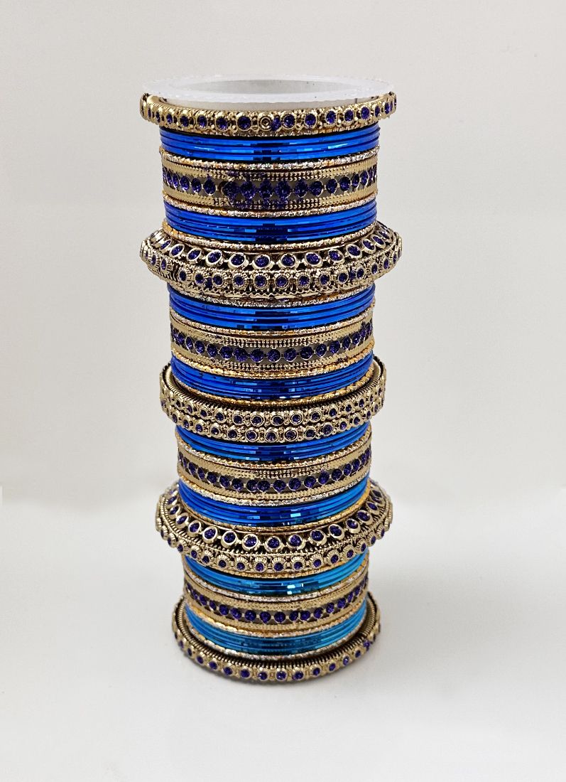 Royal Blue Anitique Gold Double Bangle Set - Image 2