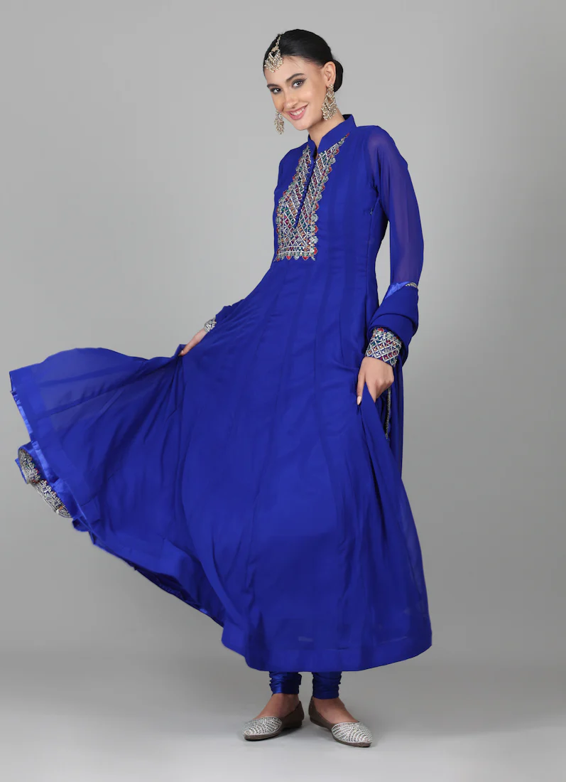 Royal Blue Georegtte Anarkali Suit Set - Image 5