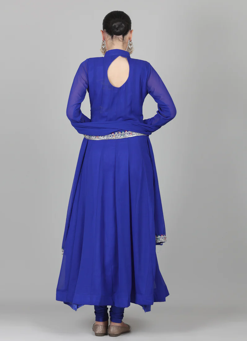 Royal Blue Georegtte Anarkali Suit Set - Image 6