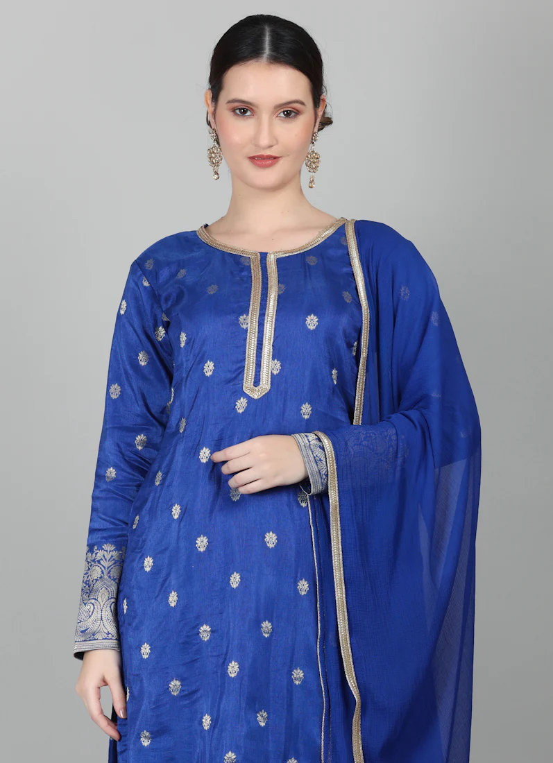 Royal Blue Georgette Jacquard Suit Set - Image 6