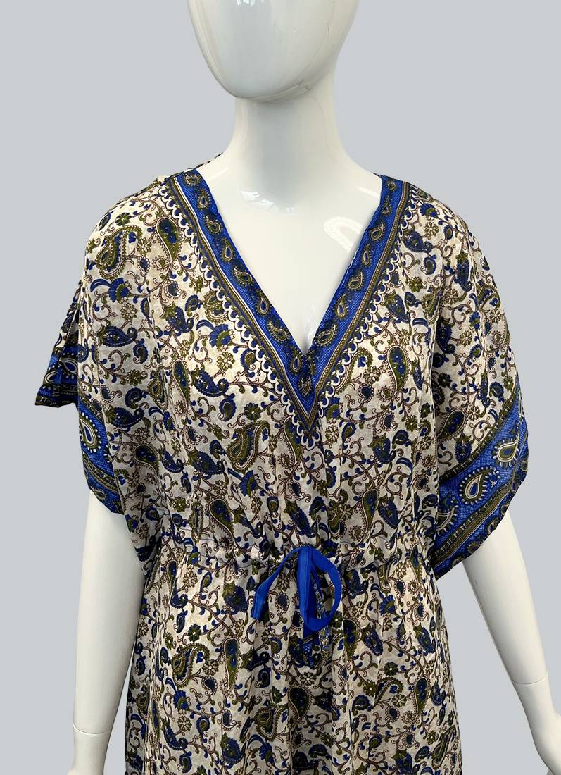 Royal Blue Printed Viscose Kaftan - Image 2