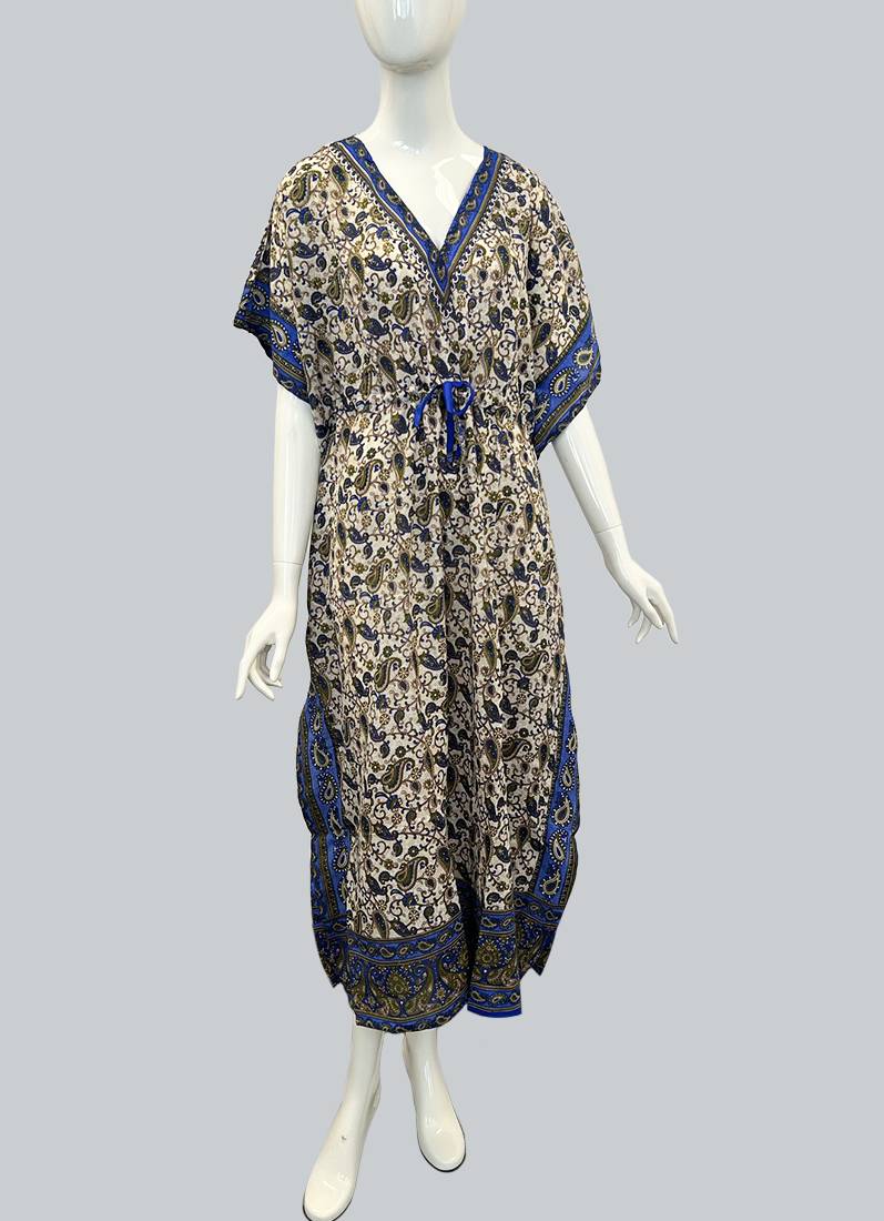 Royal Blue Printed Viscose Kaftan - Image 3