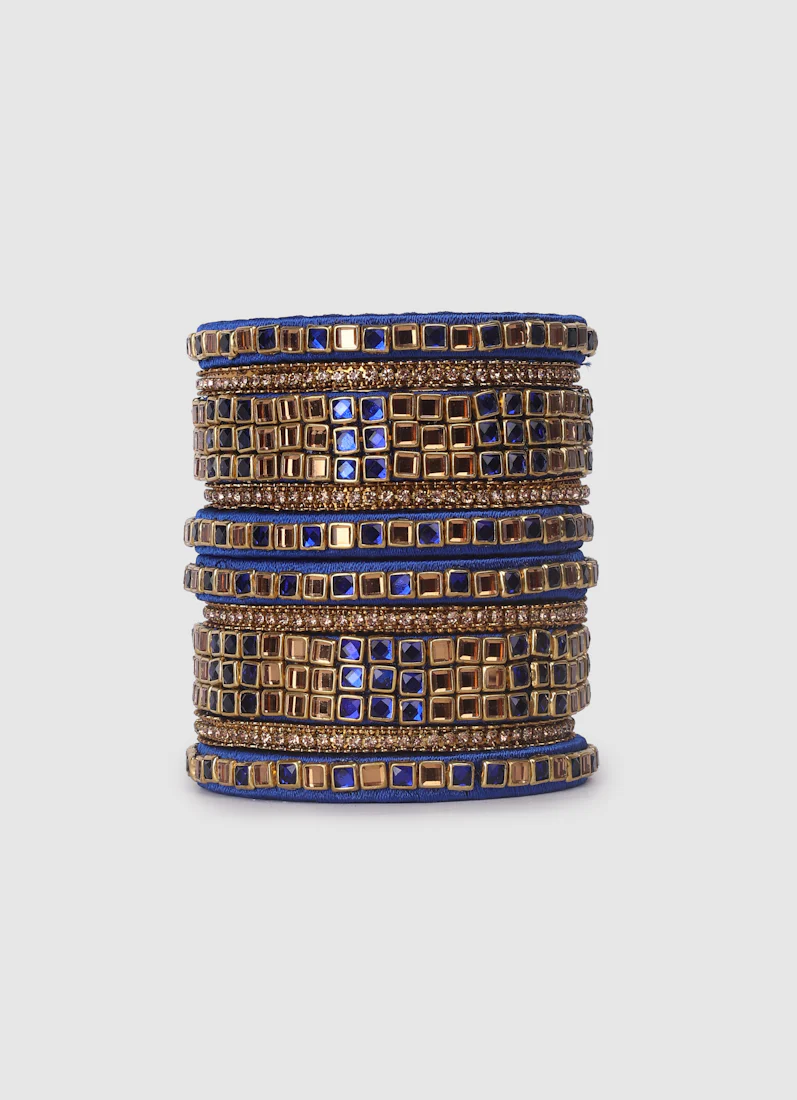 Royal Blue Threadwork Bangle Set with Square Stones - Image 2