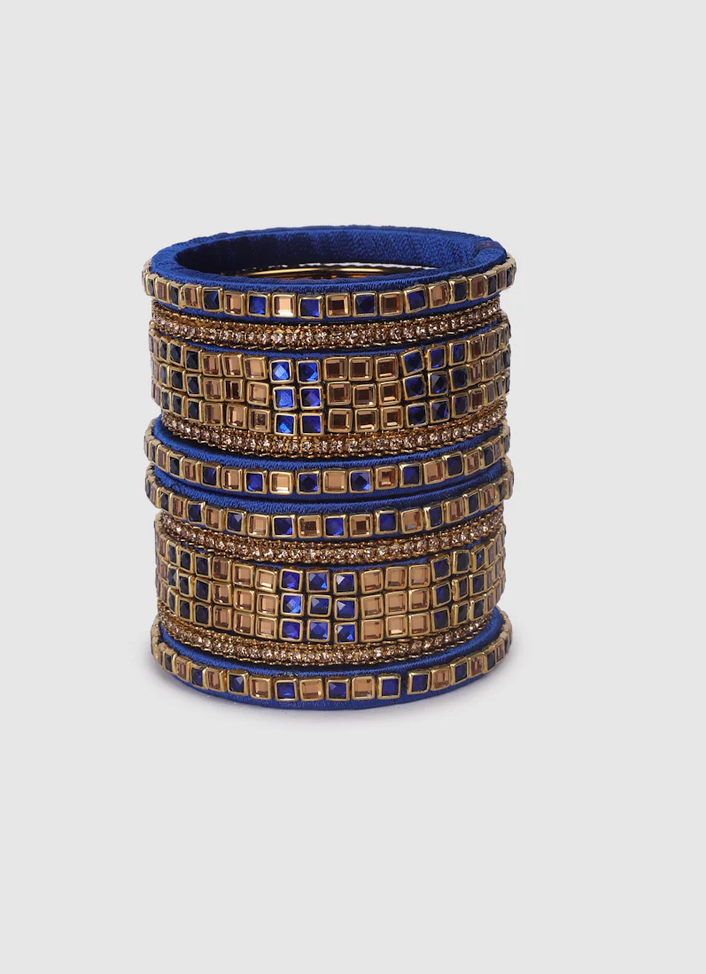 Royal Blue Threadwork Bangle Set with Square Stones - Image 3