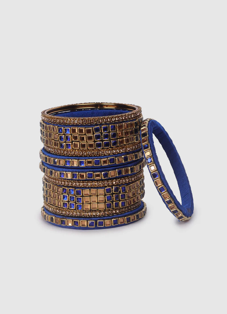 Royal Blue Threadwork Bangle Set with Square Stones - Image 4