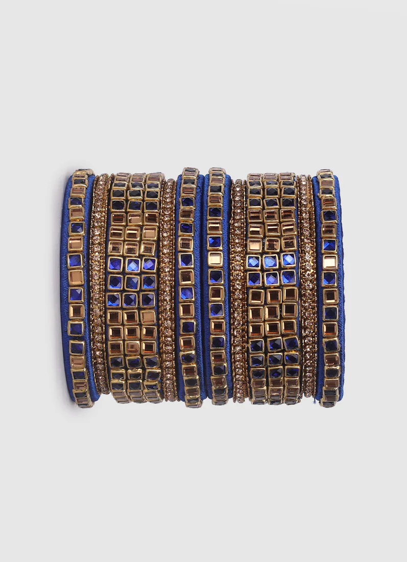 Royal Blue Threadwork Bangle Set with Square Stones - Image 5