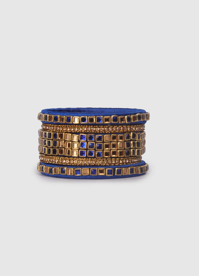 Royal Blue Threadwork Bangle Set with Square Stones - Image 6