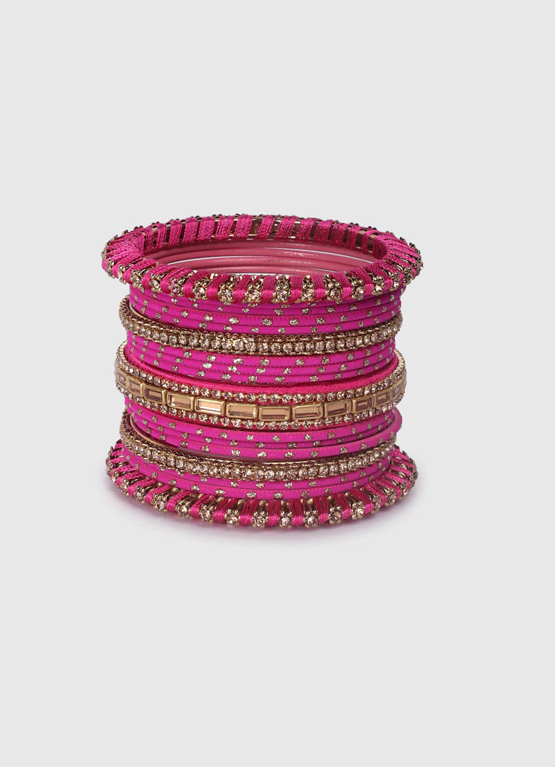 Ruby Threadwork Bangle Set with LCT Diamonte | Bridal & Festive Bangles - Image 2