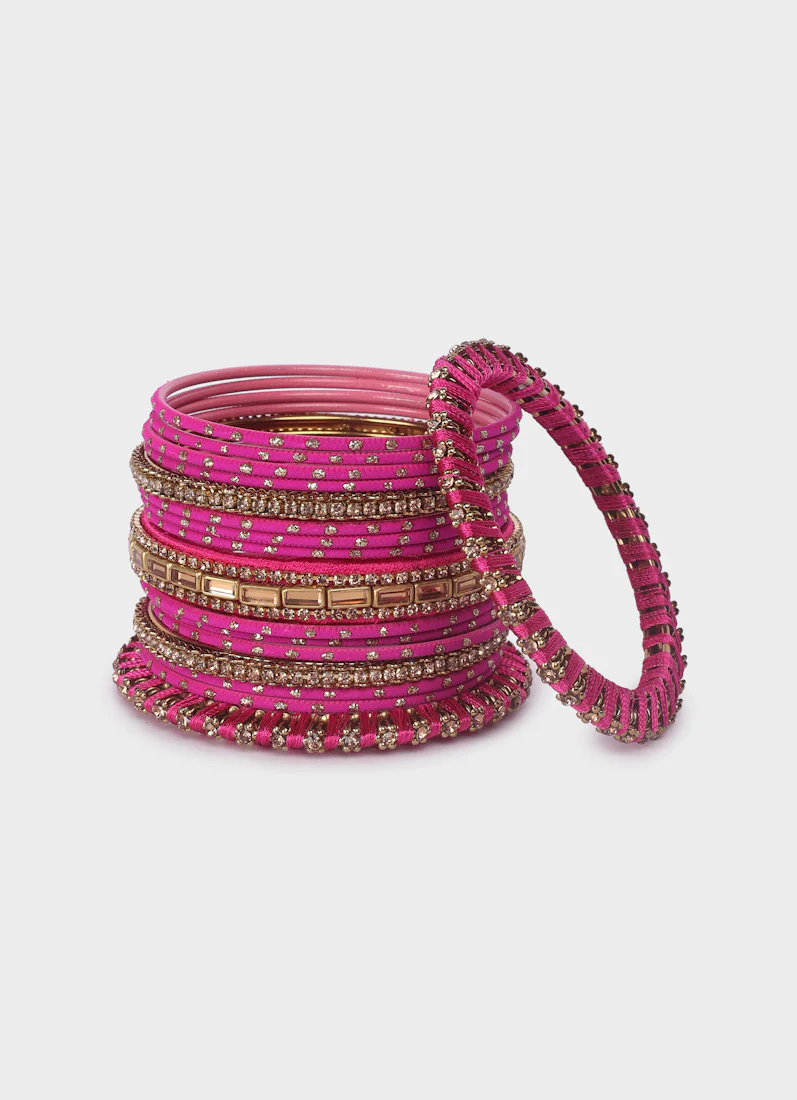 Ruby Threadwork Bangle Set with LCT Diamonte | Bridal & Festive Bangles - Image 3