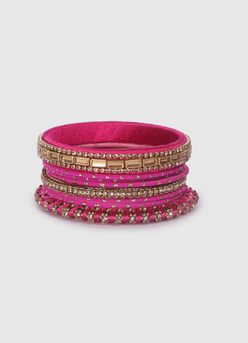 Ruby Threadwork Bangle Set with LCT Diamonte | Bridal & Festive Bangles - Image 4