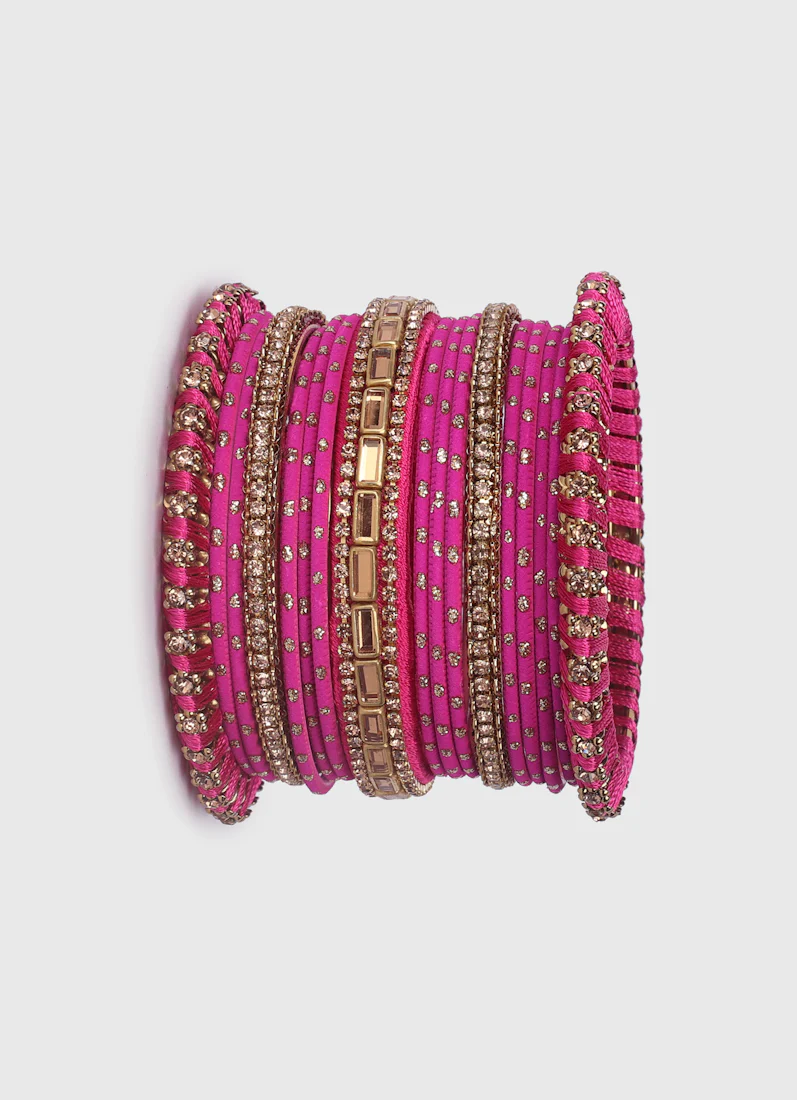 Ruby Threadwork Bangle Set with LCT Diamonte | Bridal & Festive Bangles - Image 5