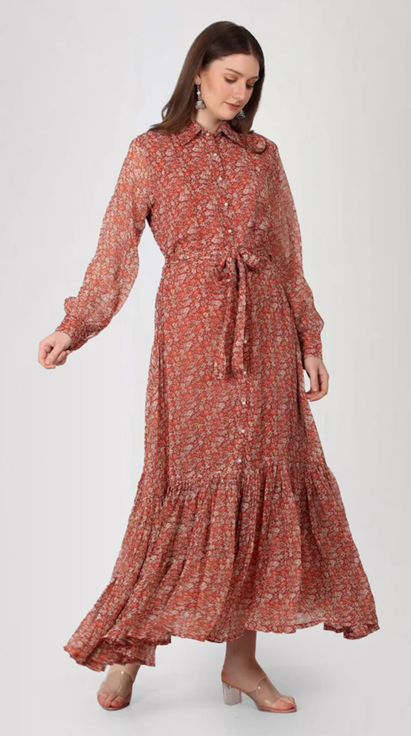 Rust Georgette A-Line Dress - Image 3