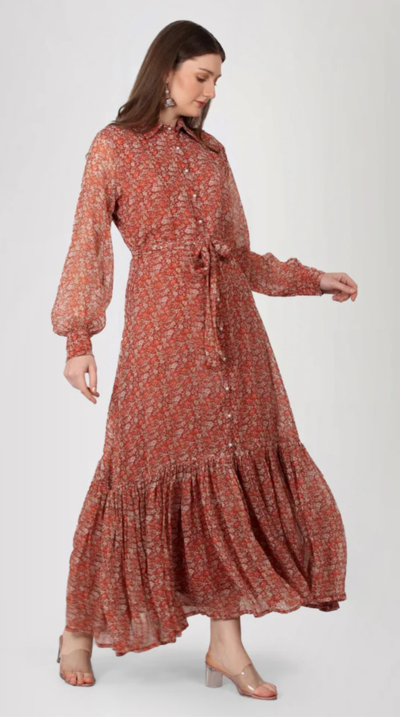 Rust Georgette A-Line Dress - Image 4