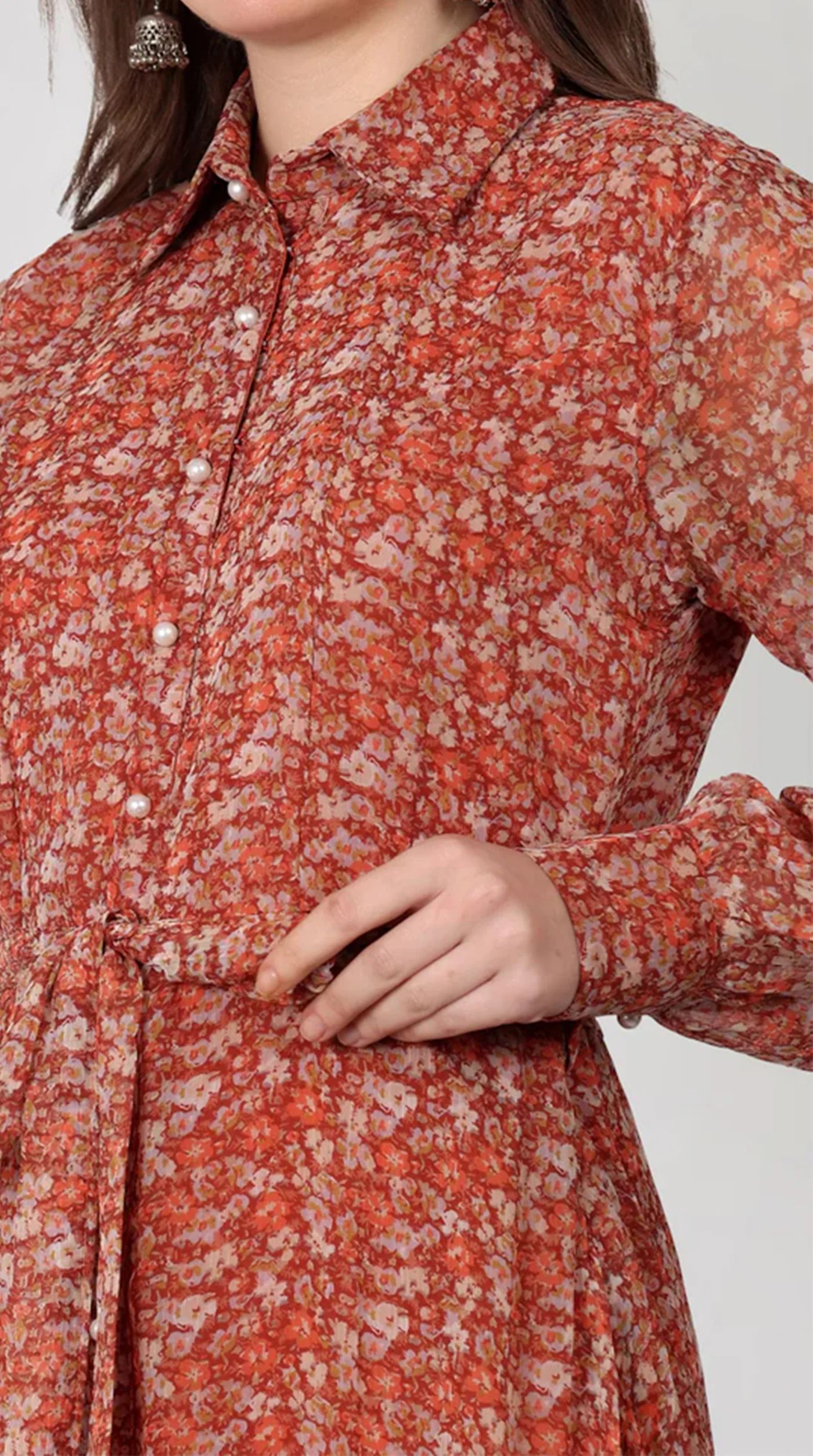 Rust Georgette A-Line Dress - Image 5