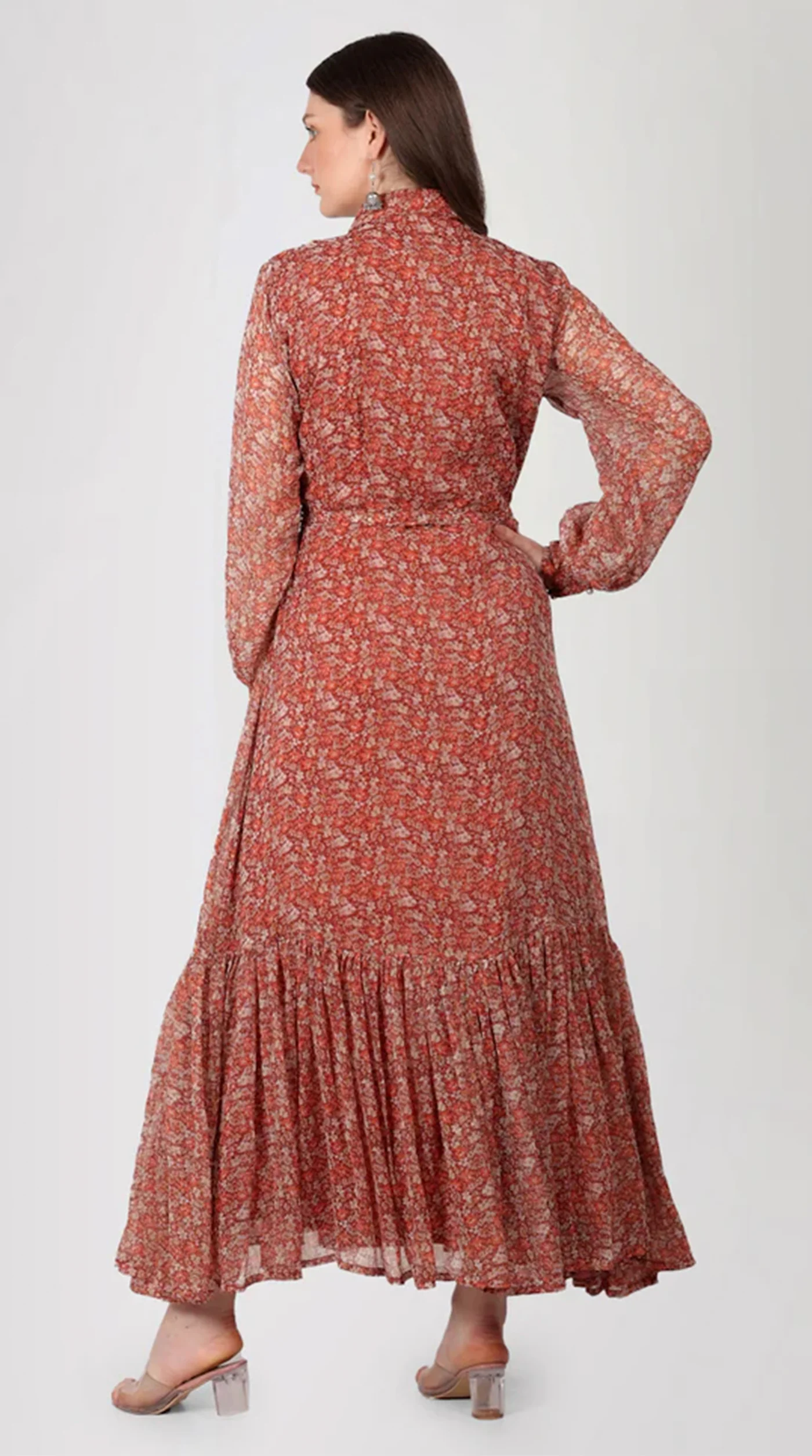Rust Georgette A-Line Dress - Image 6