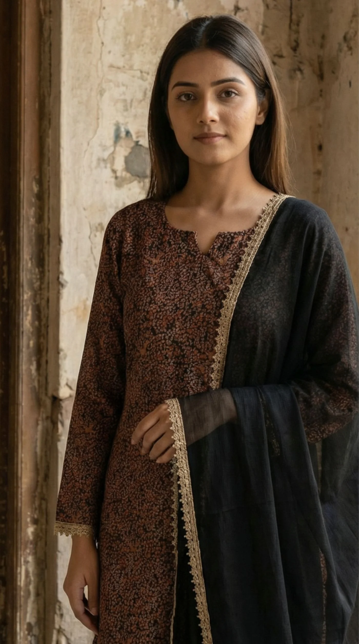 Rust Georgette Lurex Suit Set - Image 2