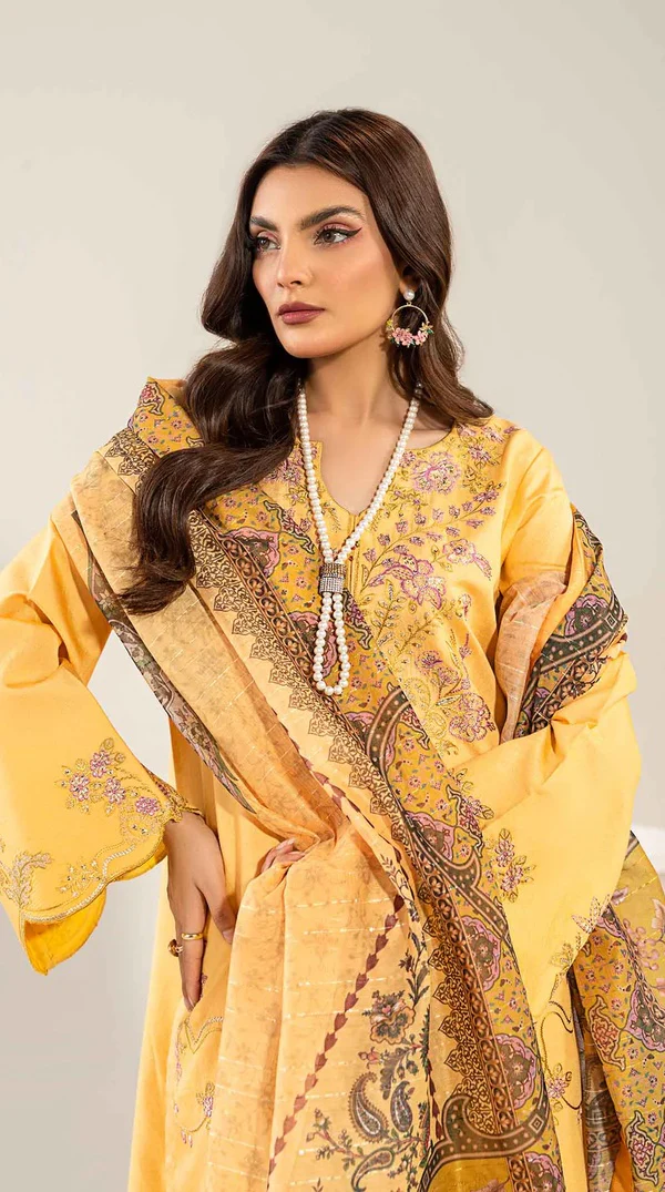 Rusty Orange Loom Net Pakistani Long Kameez Suit - Image 2