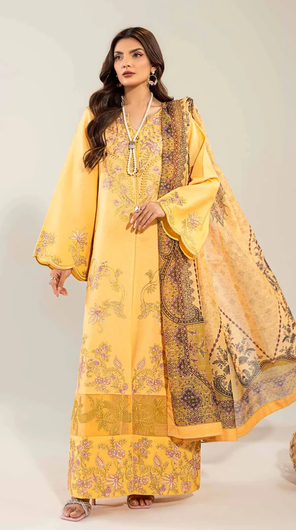 Rusty Orange Loom Net Pakistani Long Kameez Suit - Image 3