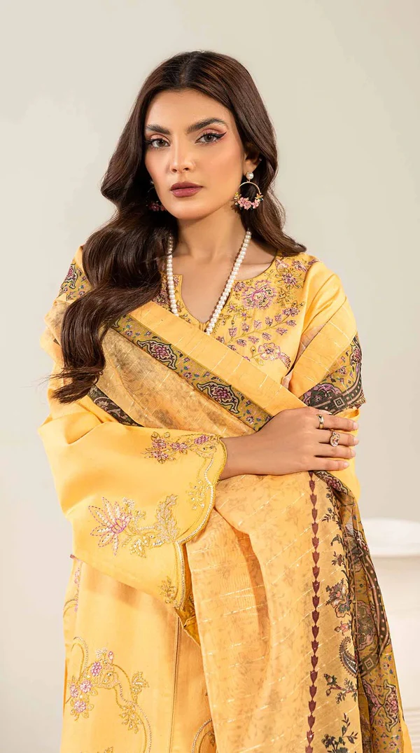 Rusty Orange Loom Net Pakistani Long Kameez Suit - Image 4