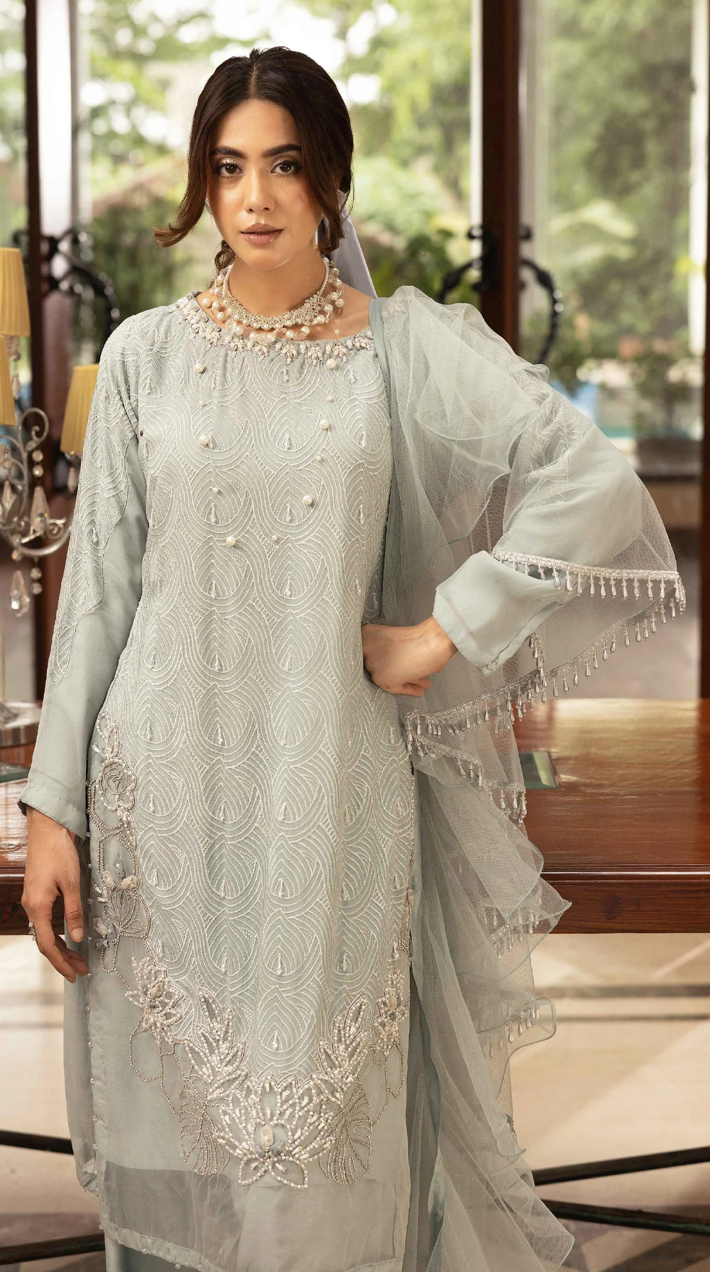 Sage Aura Chikankari Chiffon Farshi Salwar Set - Image 2