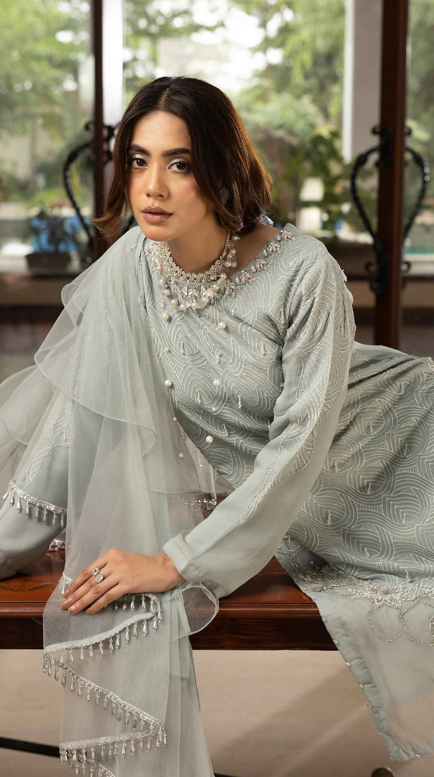 Sage Aura Chikankari Chiffon Farshi Salwar Set - Image 7