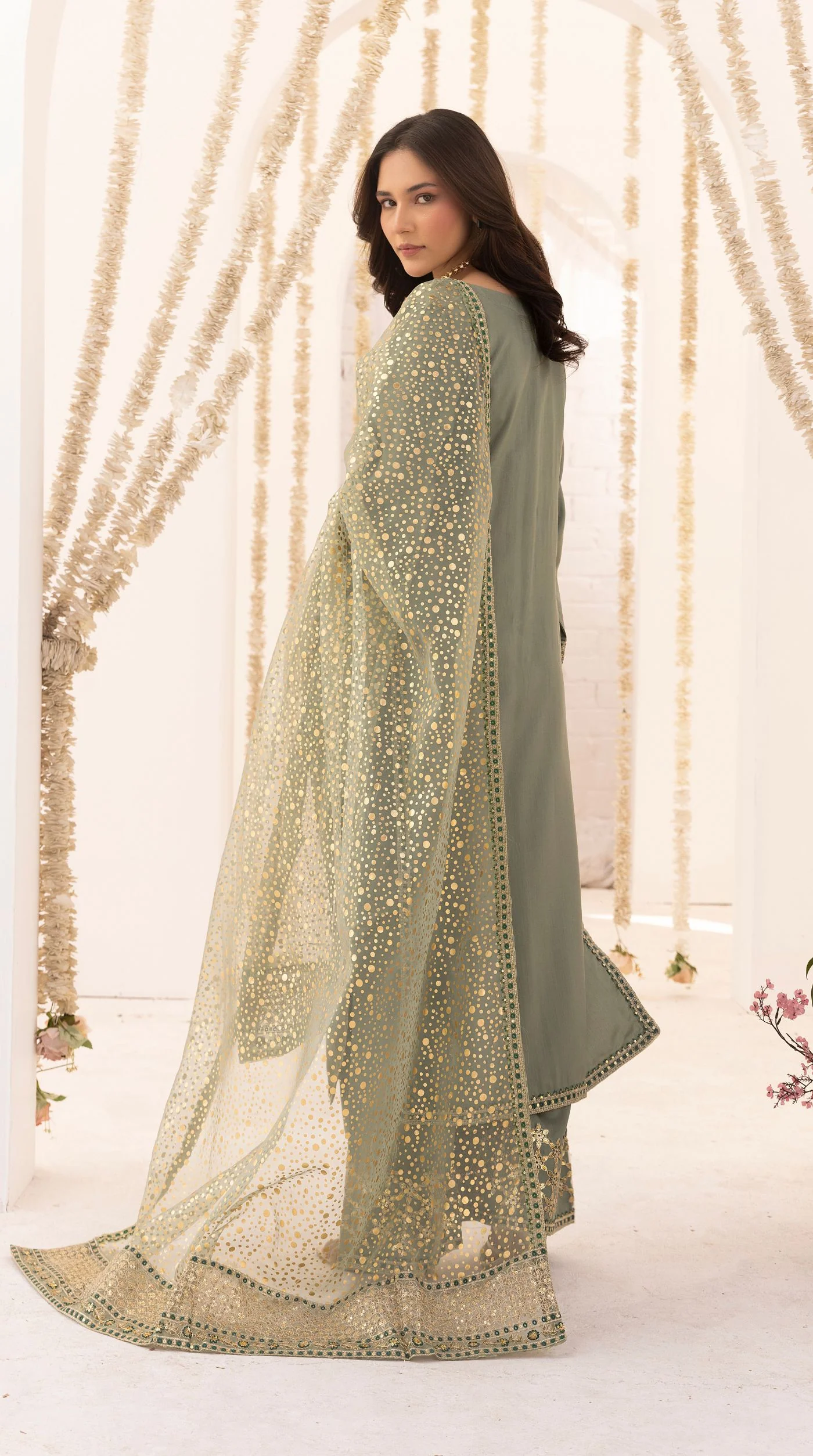 Green Embroidered Salwar Kameez– Elegant Pakistani Festive Suit - Image 3