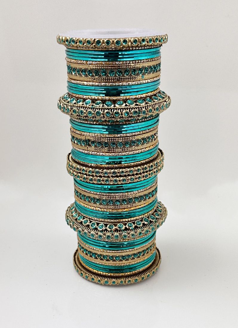 Sea Green Anitique Gold Double Bangle Set - Image 2