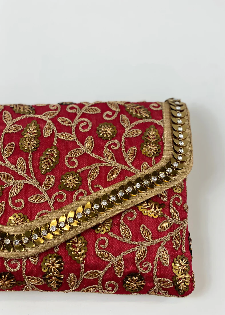 Silk Embroidered Handbag-Antique Gold - Image 3
