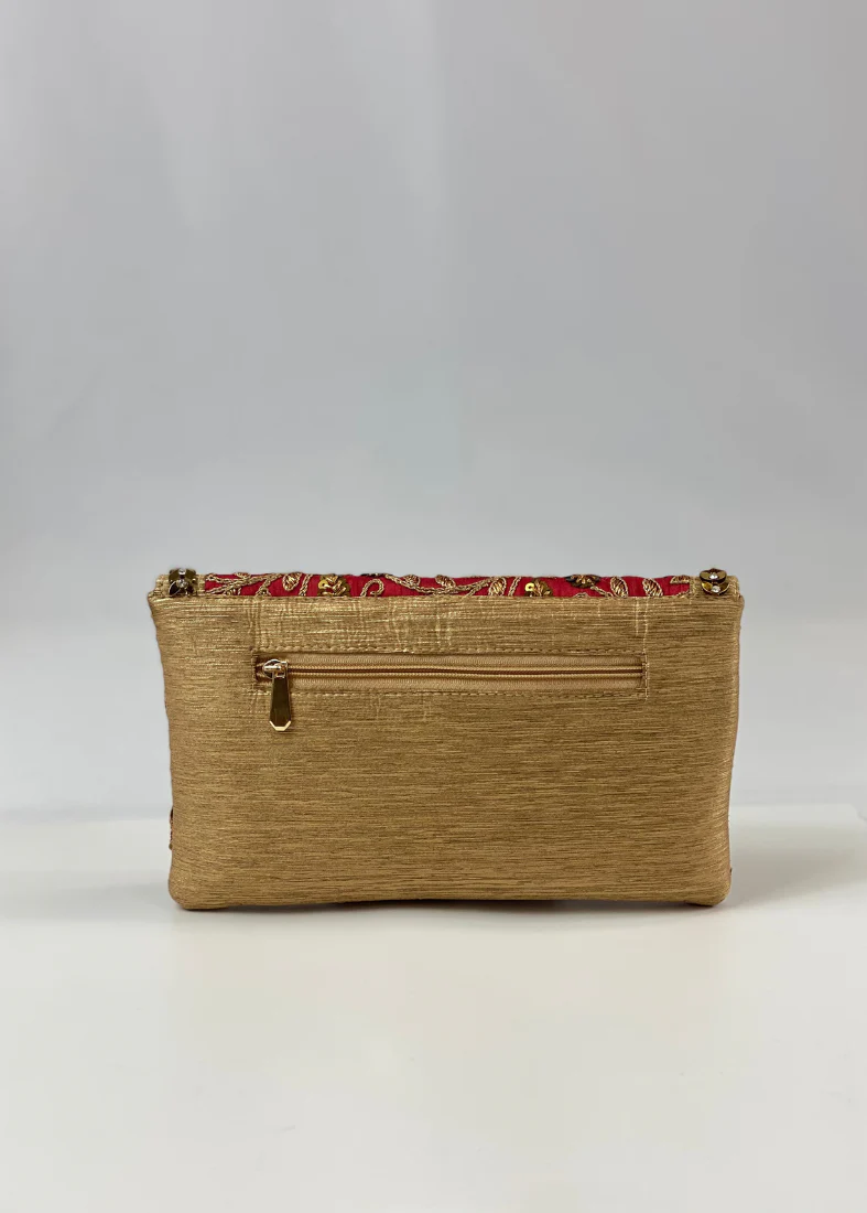 Silk Embroidered Handbag-Antique Gold - Image 4