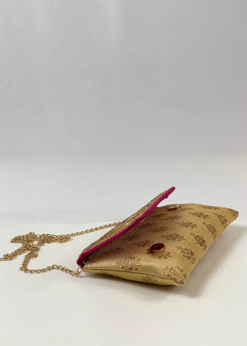 Silk Embroidered Handbag-Pink - Image 4