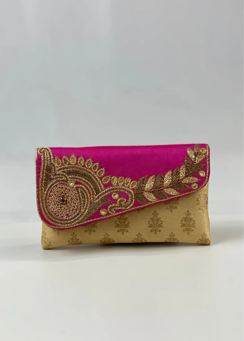 Silk Embroidered Handbag-Pink - Image 5
