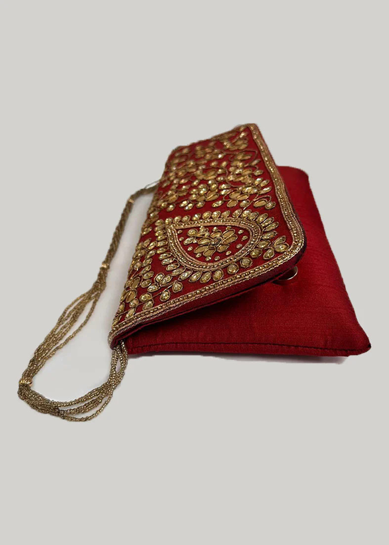 Red Silk Embroidered Handbag - Image 3