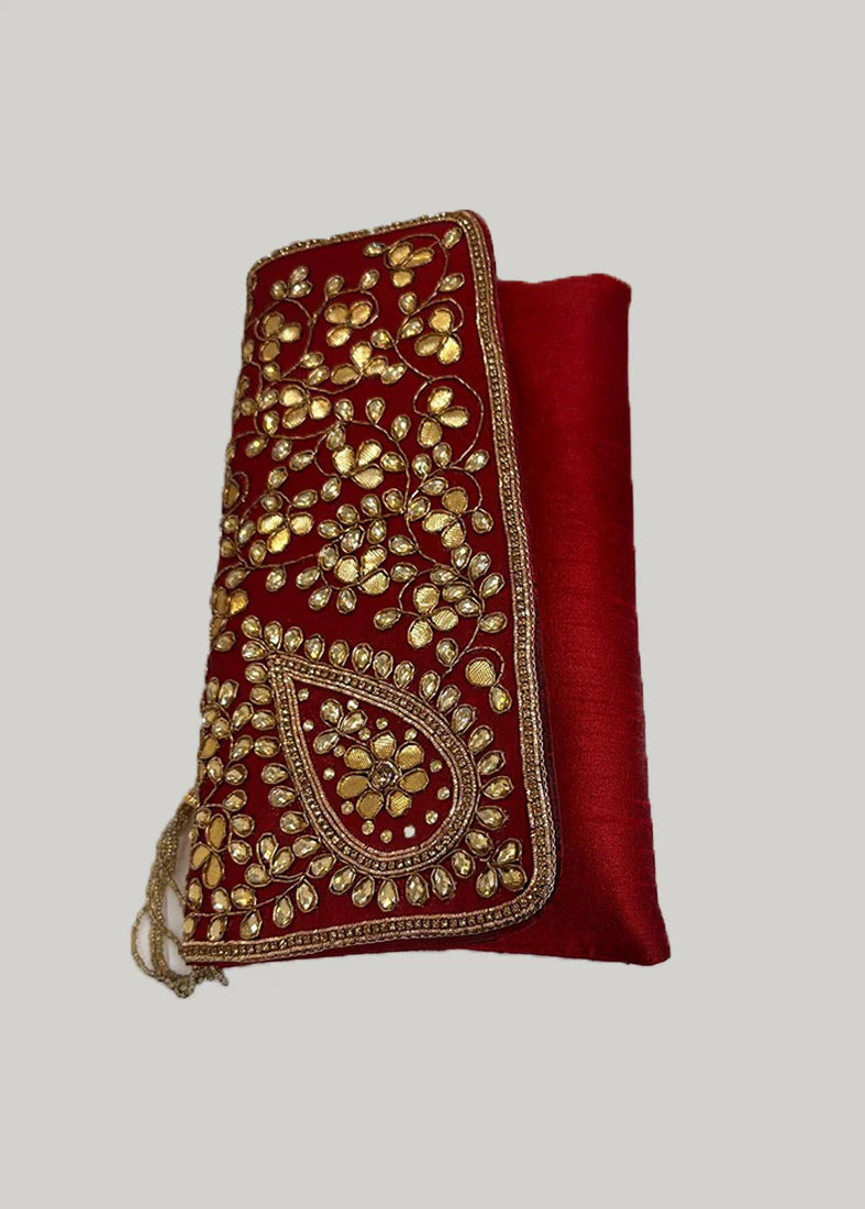 Red Silk Embroidered Handbag - Image 4