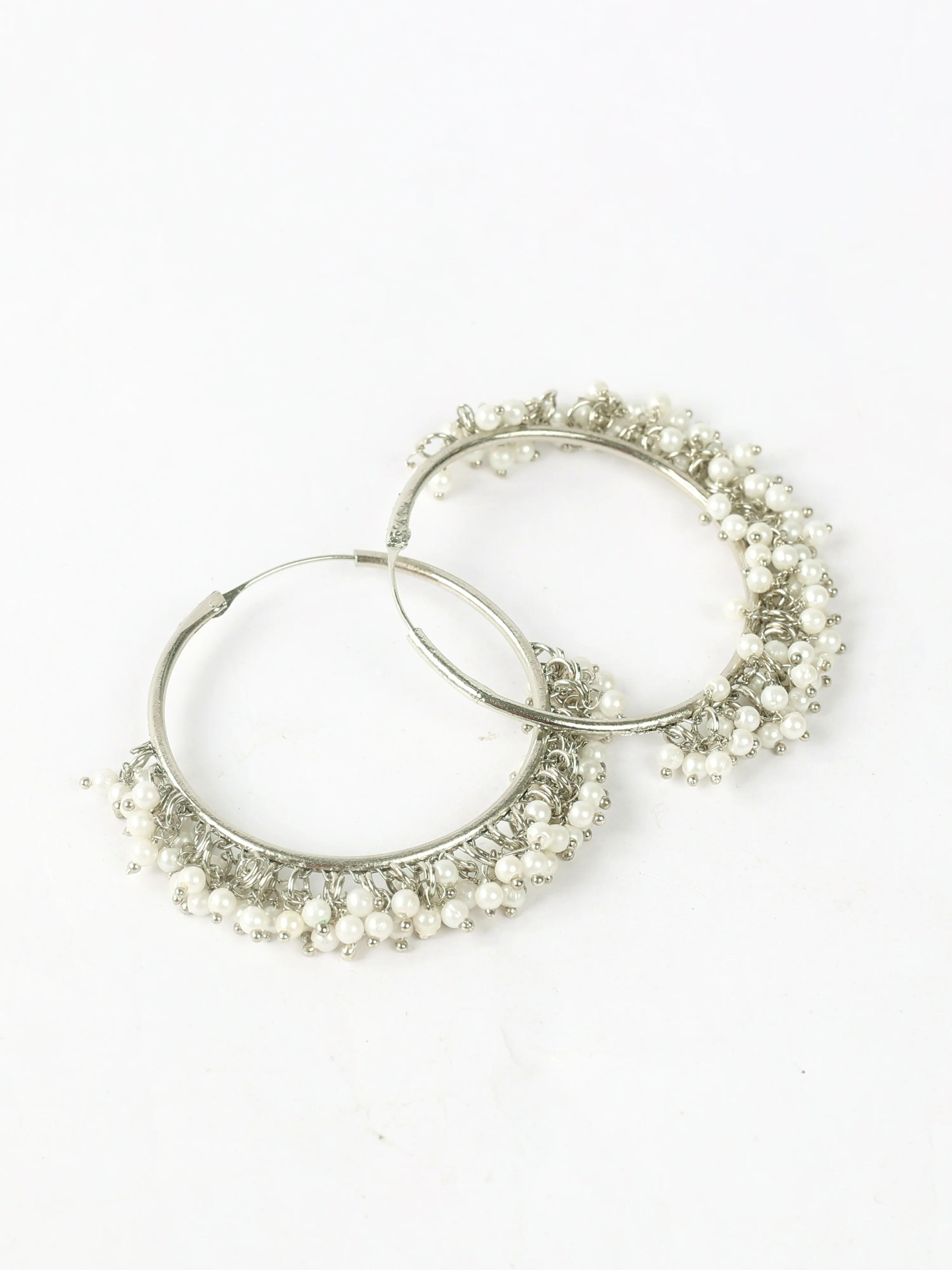 Silver Bali Hoop Pearl Earrings - Image 2