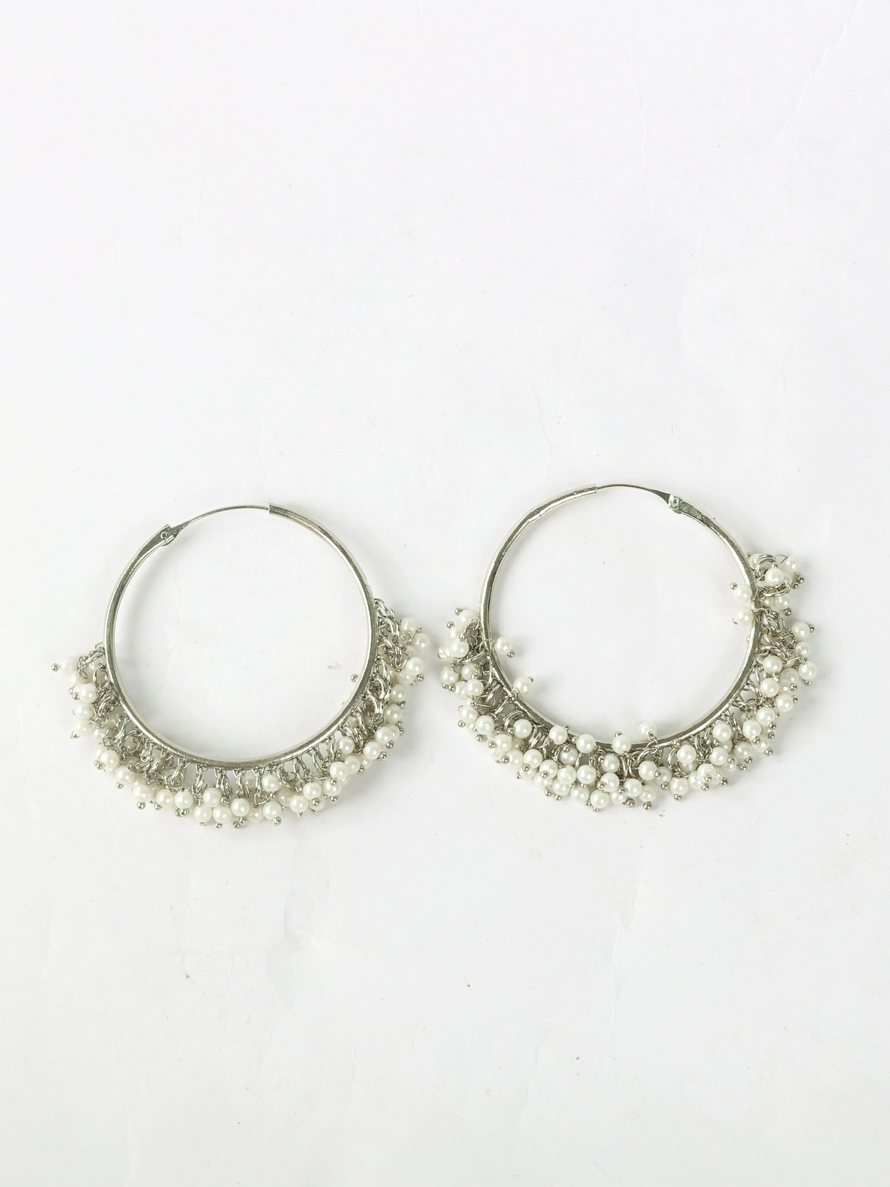 Silver Bali Hoop Pearl Earrings - Image 3