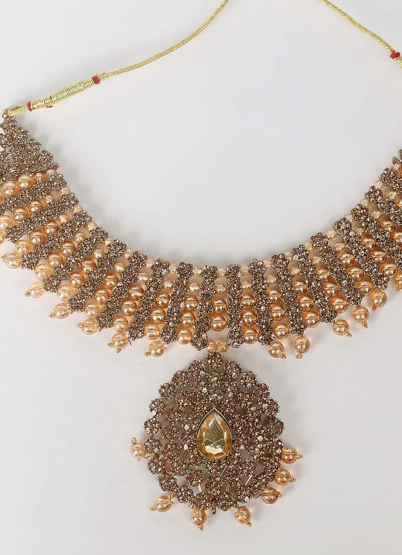 Gold Crystal Stone Bead Necklace Set - Image 2