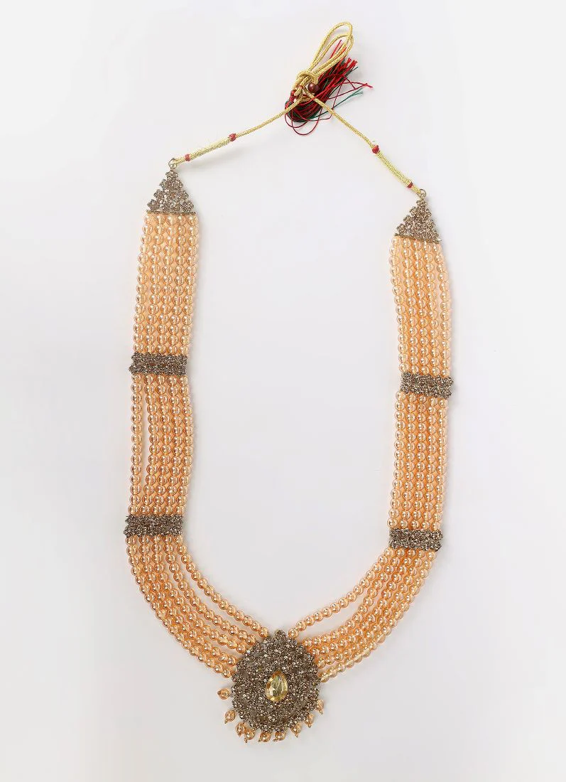 Gold Crystal Stone Bead Necklace Set - Image 3