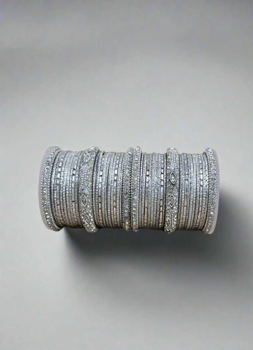 Silver Diamante Double Bangle Set - Image 2