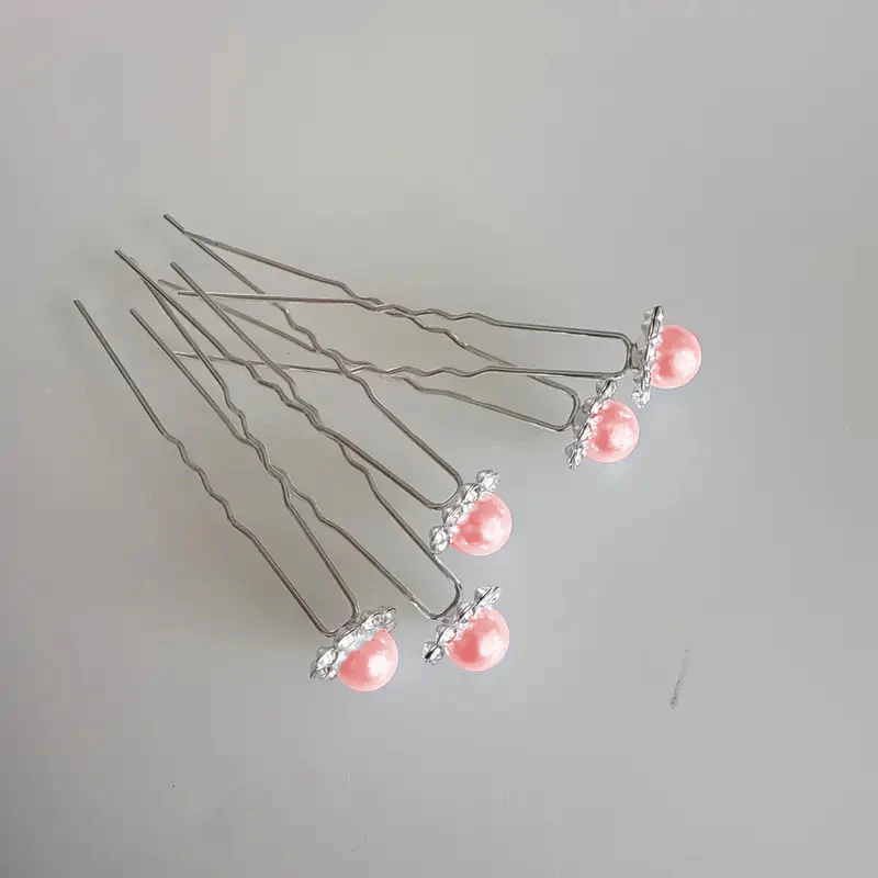 Rose Pink Pearl and Silver Bun Pins - Image 2