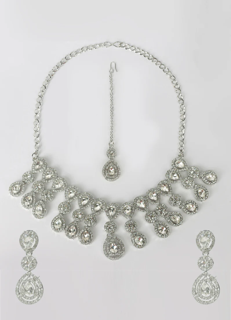 Silver Diamonte Droplet Necklace Set - Image 2