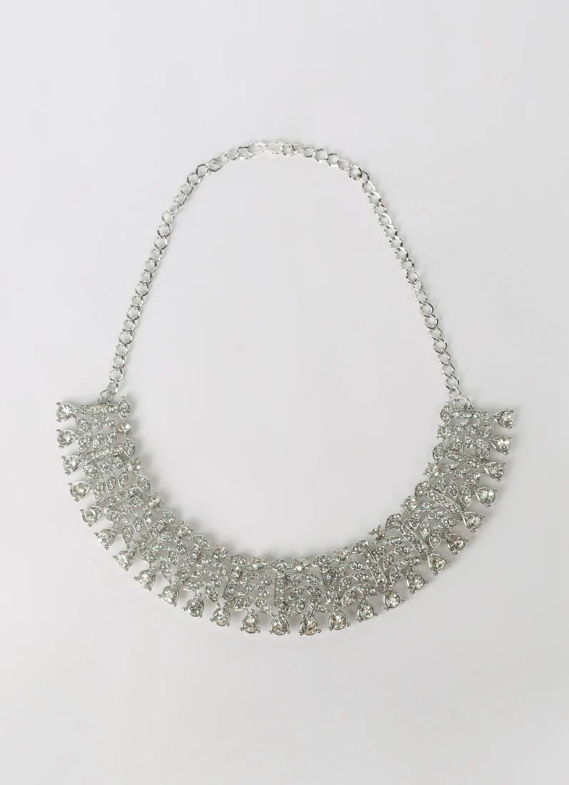 Silver Diamonte Heavy Necklace Set - Image 3