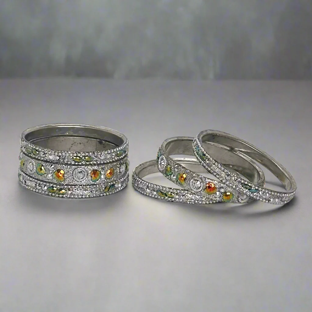 Silver Intricate Sparkle Bangle Set - Image 2