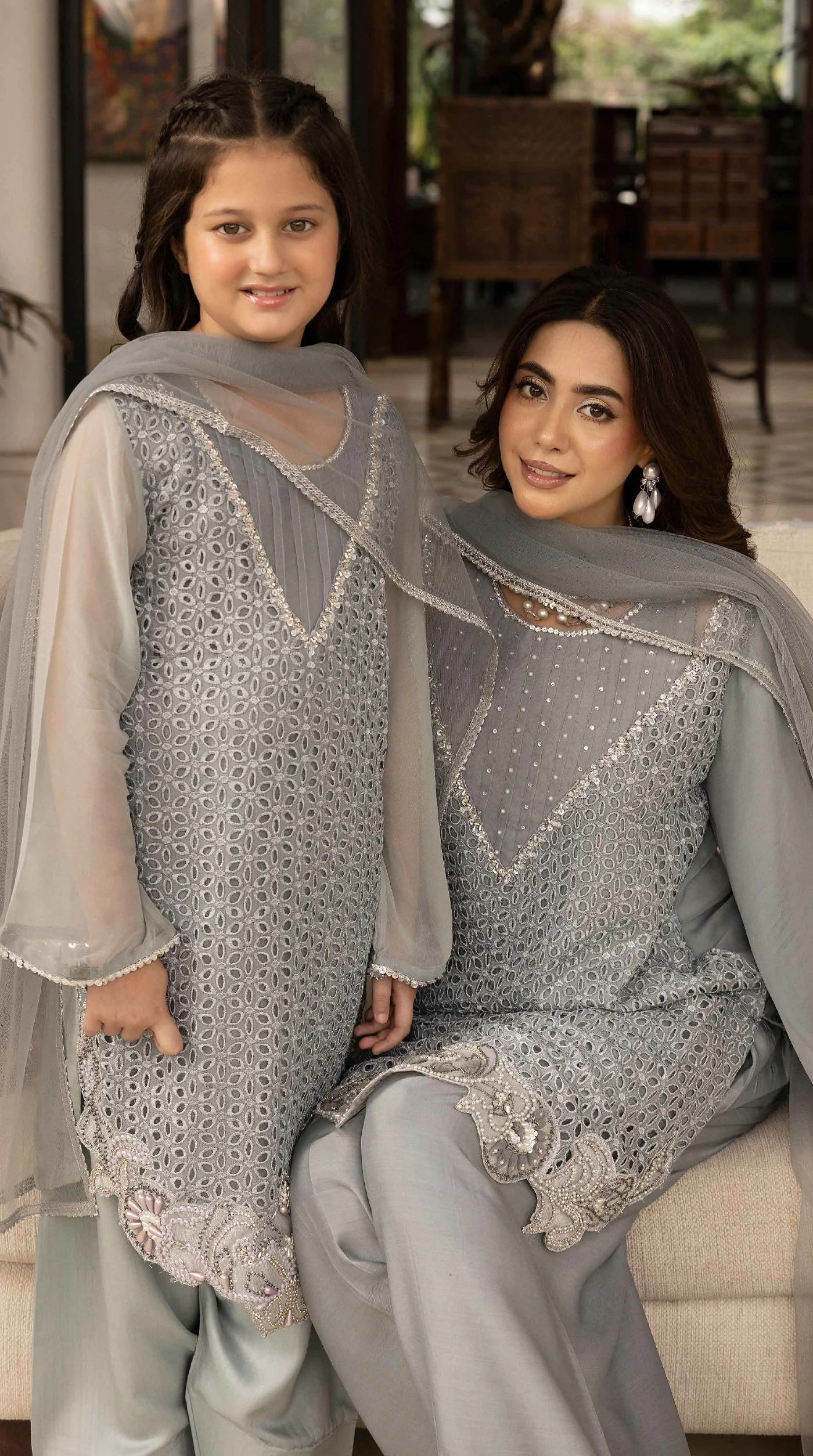 Silver Mist Mini Chikankari Chiffon Farshi Salwar Set - Image 2