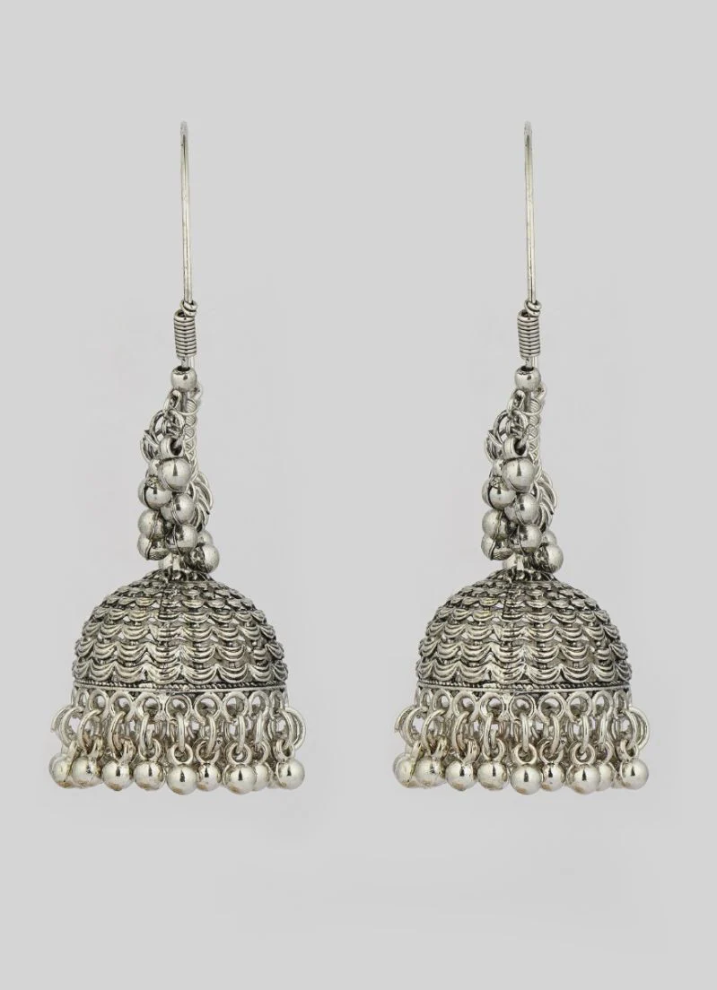 Oxidised Silver Bali Hoop Earrings - Image 3