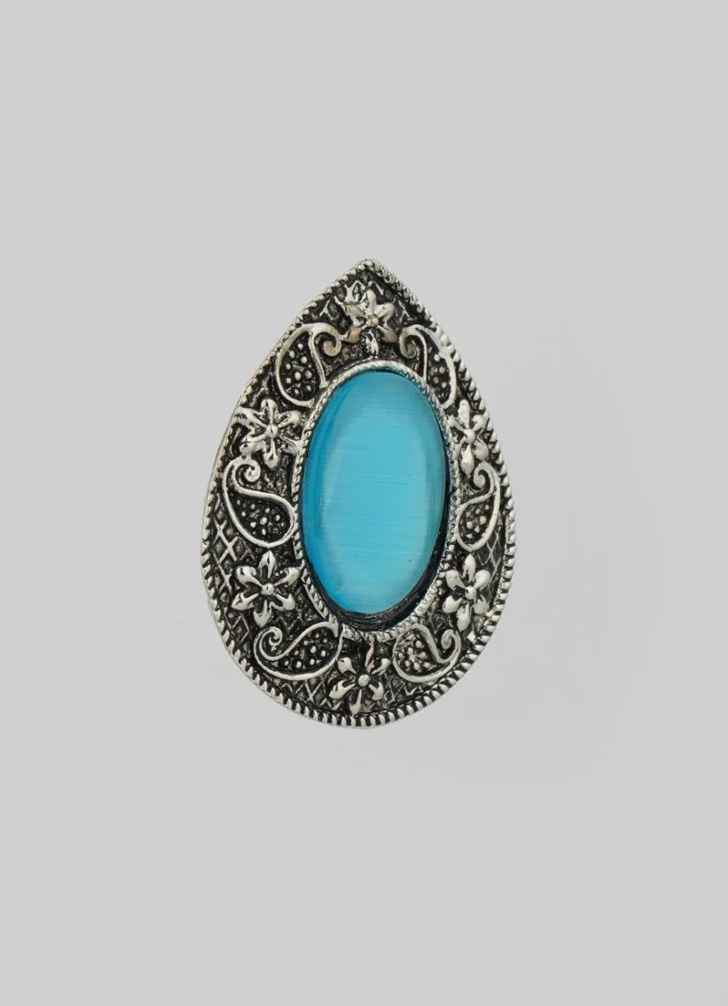 Silver Oxidised Blue Stone Earrings - Image 3