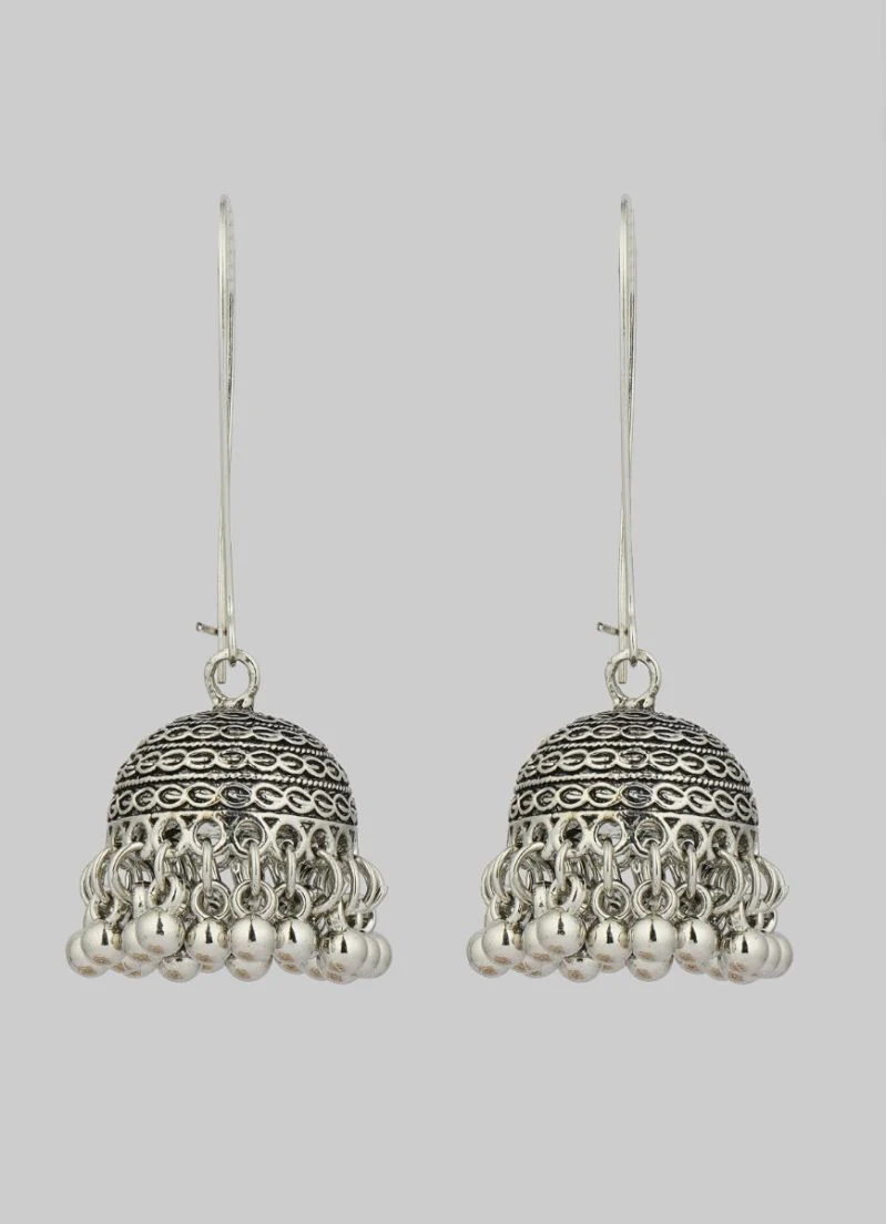 Silver Oxidised Jumki Earrings Set - Image 2