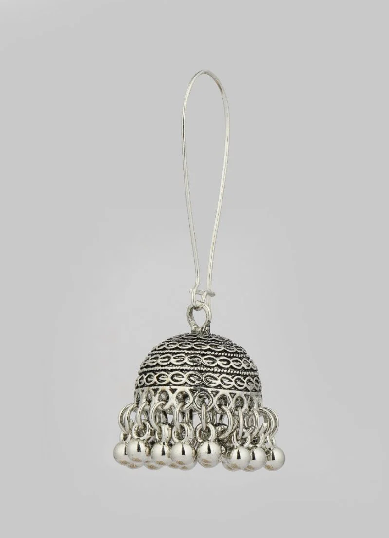 Silver Oxidised Jumki Earrings Set - Image 3