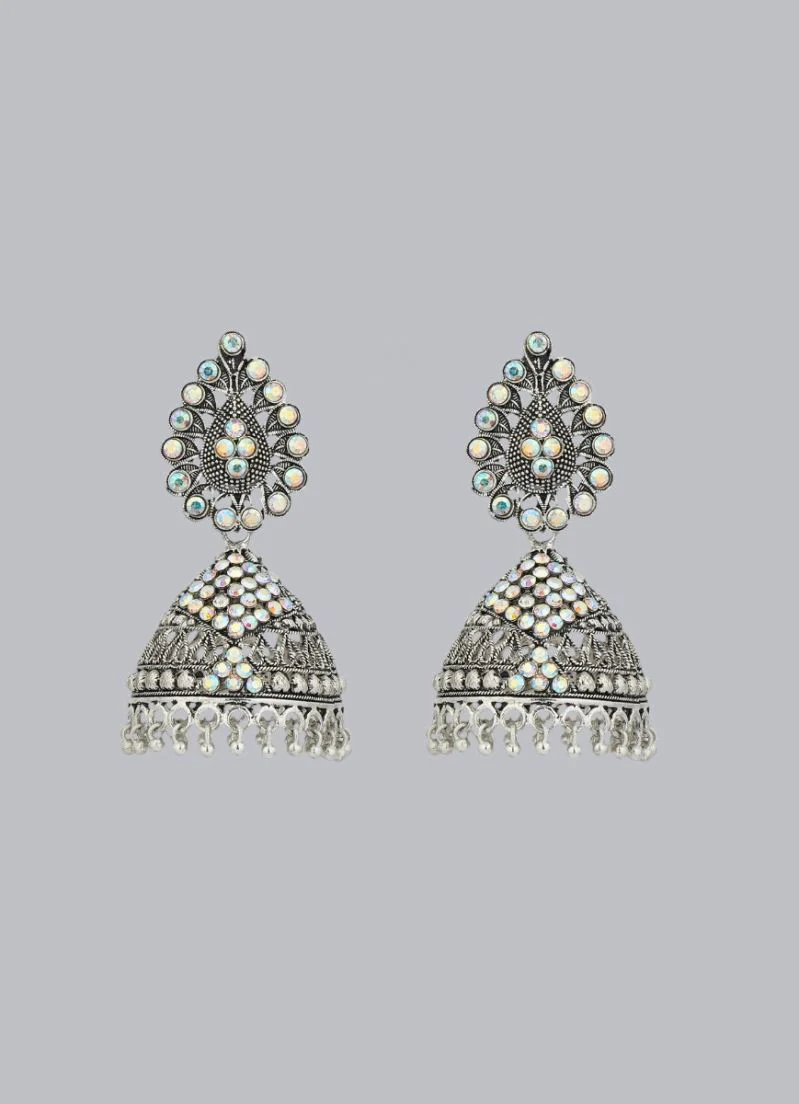 Silver Oxidised Mini Jhumki Earrings - Image 2
