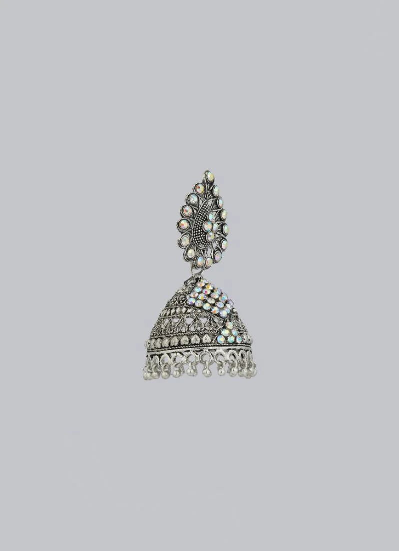 Silver Oxidised Mini Jhumki Earrings - Image 3