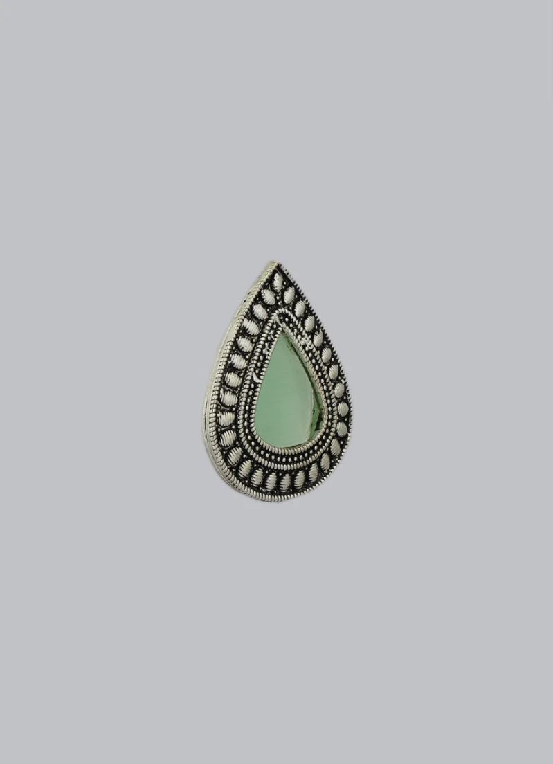 Silver Oxidised Mint Green Cat’s Eye Stone Earrings - Image 3